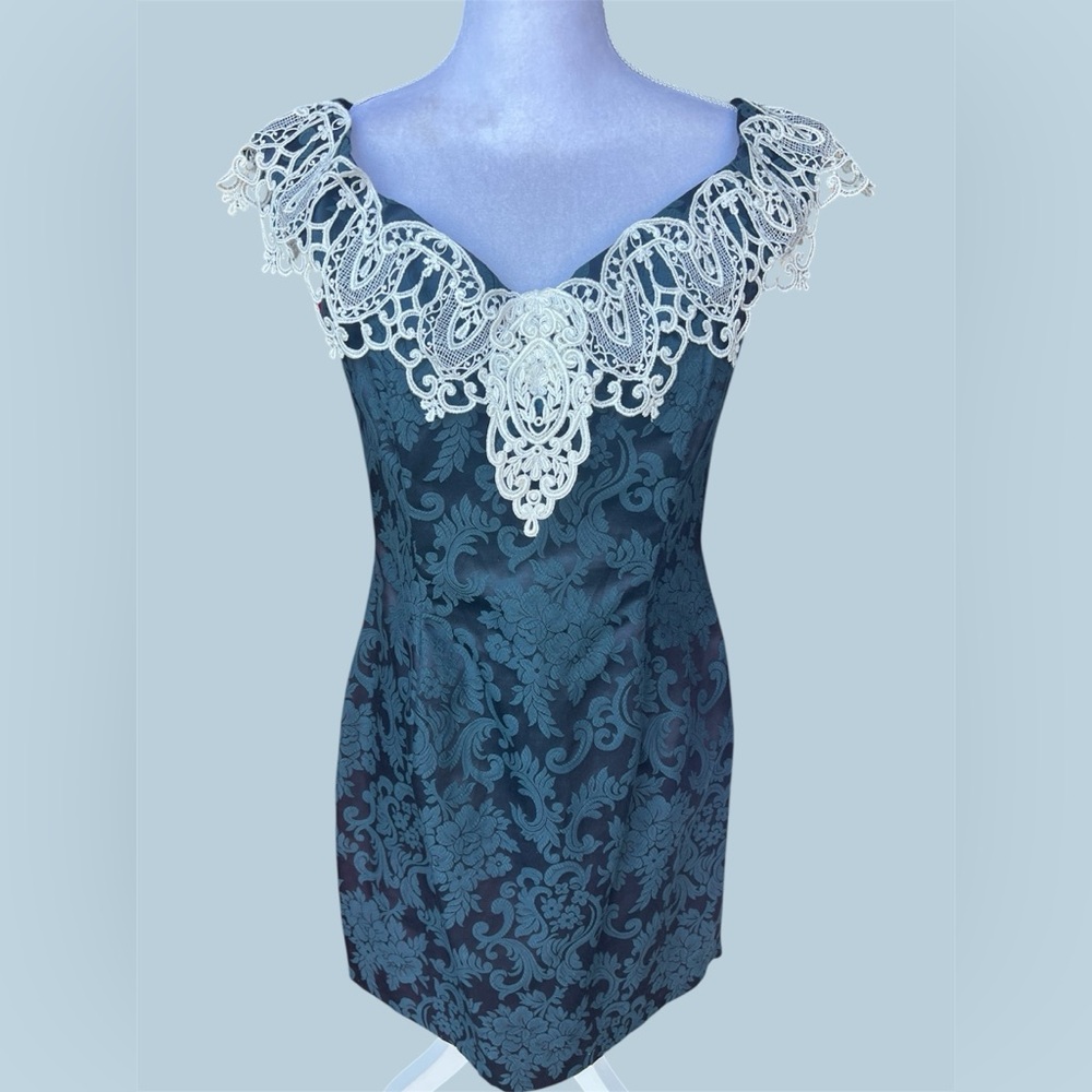Jessica McClintock Gunne Sax Vtg 90s prom dress green cream lace size 13/14